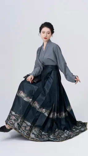 Blossoming Lotus Flower in the Golden Moonlight Night - Mamianqun Hanfu Skirt