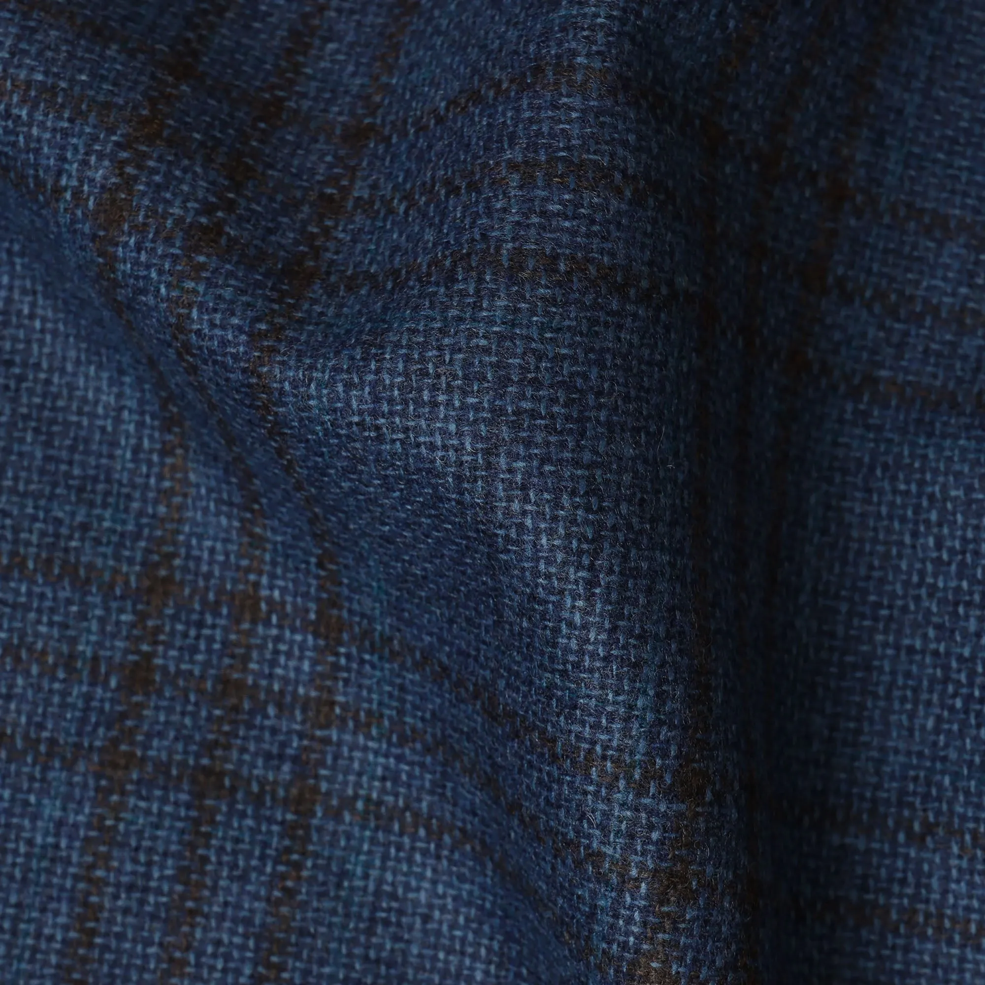 Blue and Brown Plaid Italian Blended Wool Jacketing Fabric – 3.5 Meters, 150 cm Width, Made in Italy-D20543