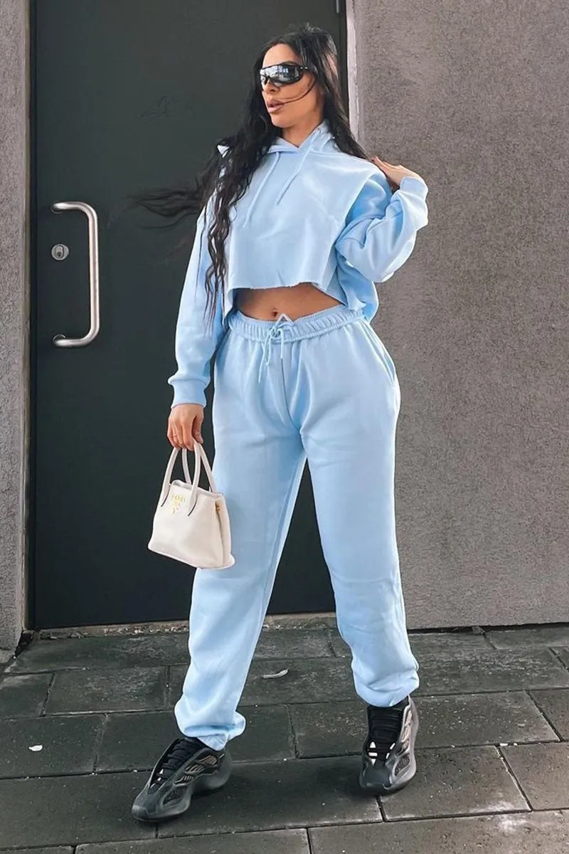 Blue Cropped Oversized Hoodie and Joggers Co-ord - Karenza