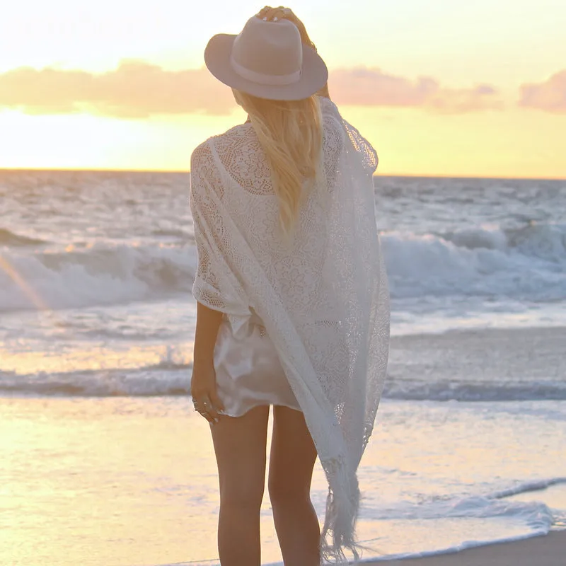 Bohemian Hollow Out Crochet Beach Cover Up Kimono Dress