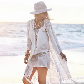 Bohemian Hollow Out Crochet Beach Cover Up Kimono Dress