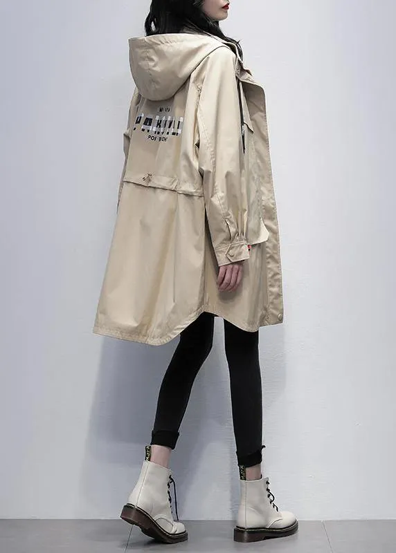 Bohemian khaki Letter  outwear Fashion Ideas hooded zippered women coats