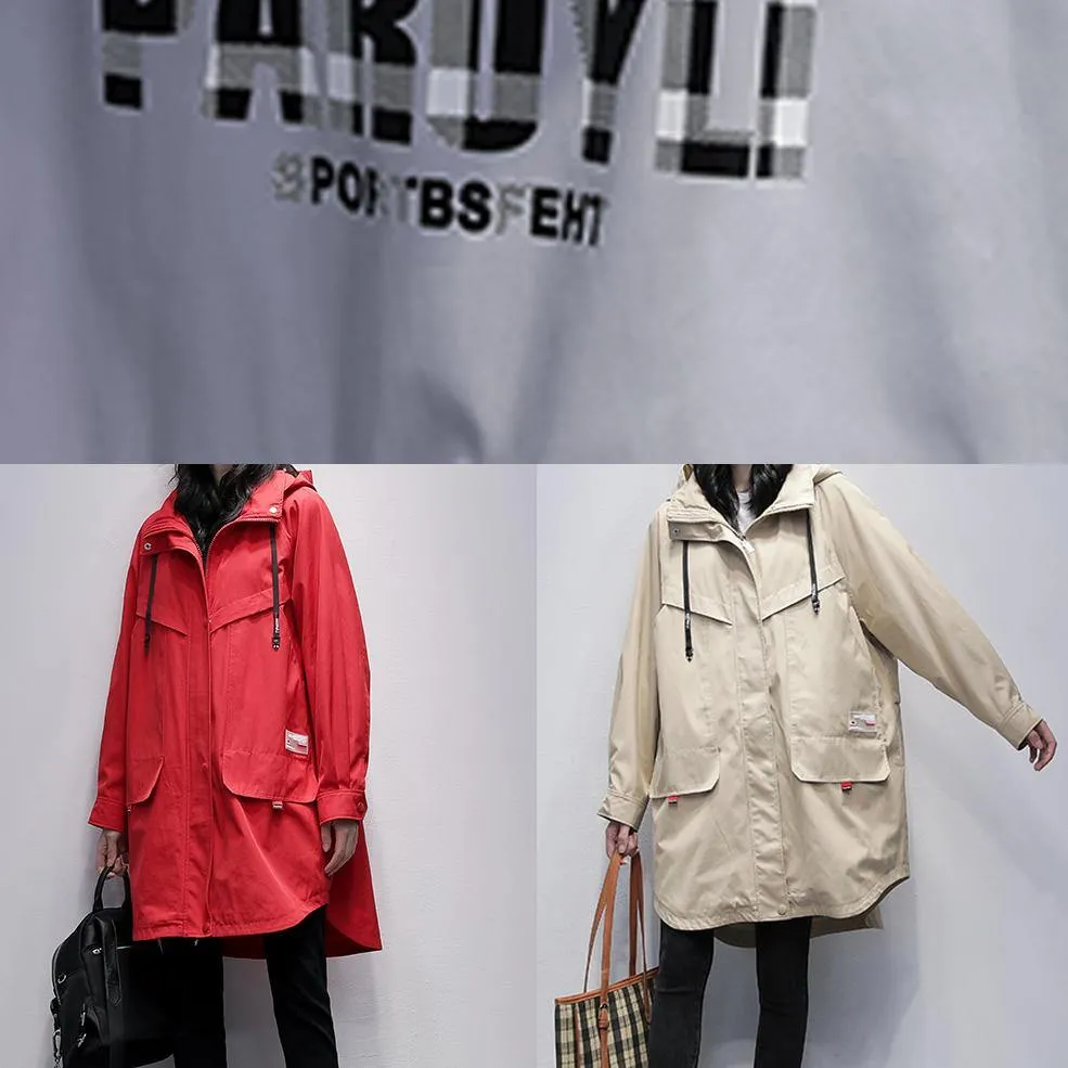 Bohemian khaki Letter  outwear Fashion Ideas hooded zippered women coats