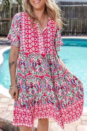 Boho Ruffle Split V-Neck Dress