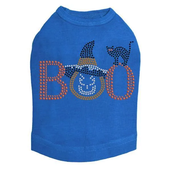 Boo Hat And Cat Rhinestone Dog Tank