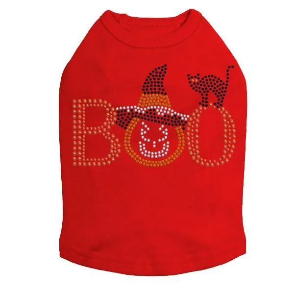 Boo Hat And Cat Rhinestone Dog Tank