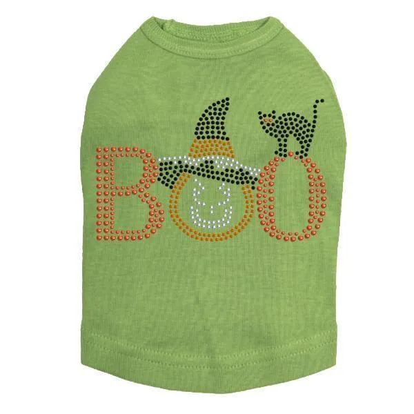 Boo Hat And Cat Rhinestone Dog Tank