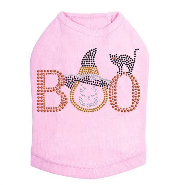 Boo Hat And Cat Rhinestone Dog Tank