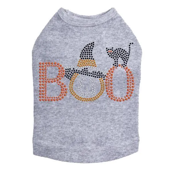 Boo Hat And Cat Rhinestone Dog Tank