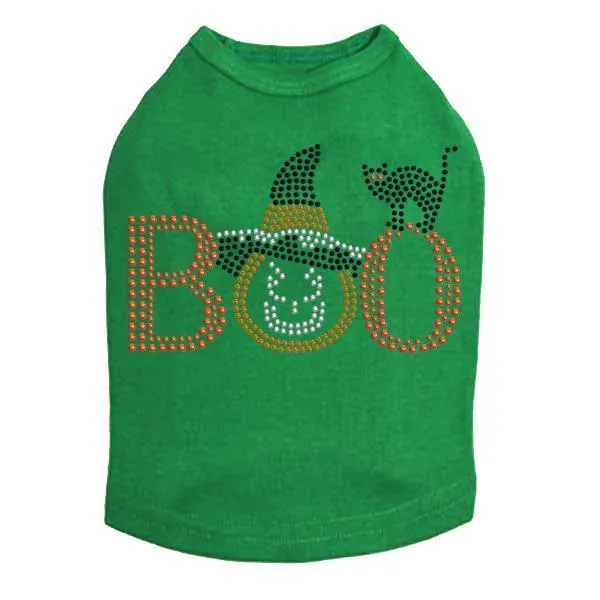 Boo Hat And Cat Rhinestone Dog Tank