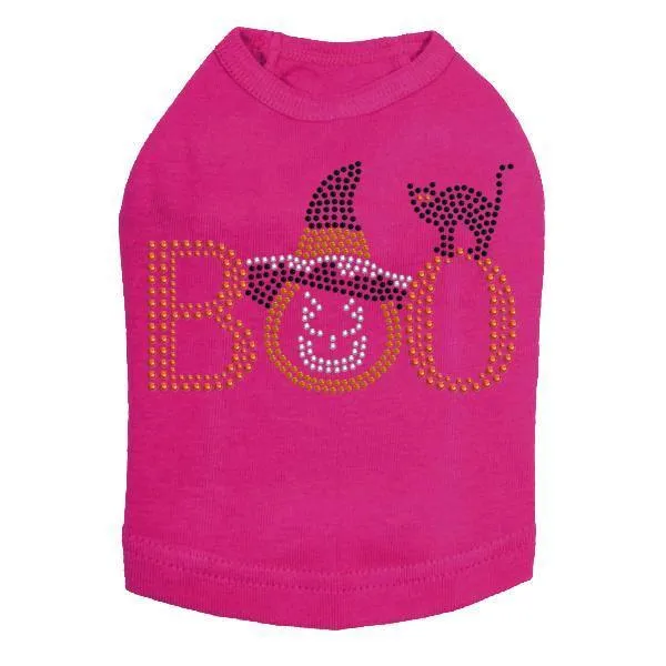 Boo Hat And Cat Rhinestone Dog Tank