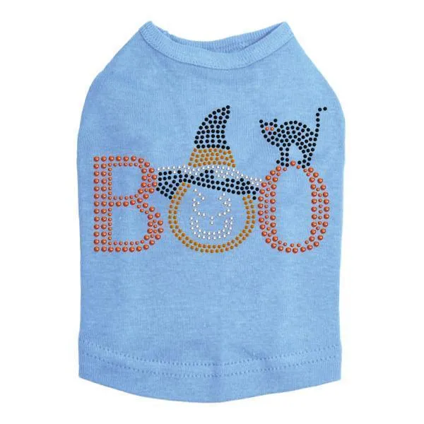 Boo Hat And Cat Rhinestone Dog Tank