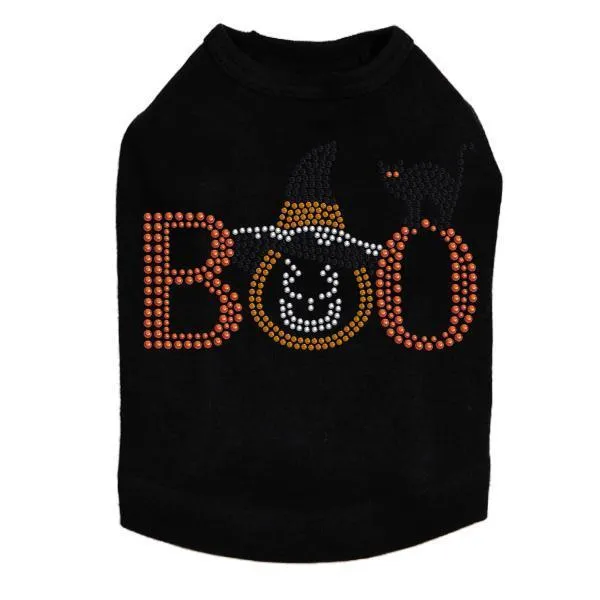 Boo Hat And Cat Rhinestone Dog Tank