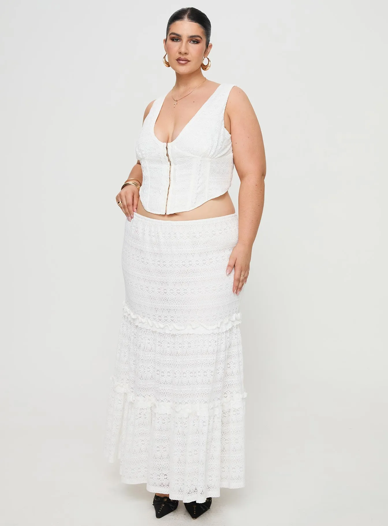 Buttacupe Lace Maxi Skirt White Curve