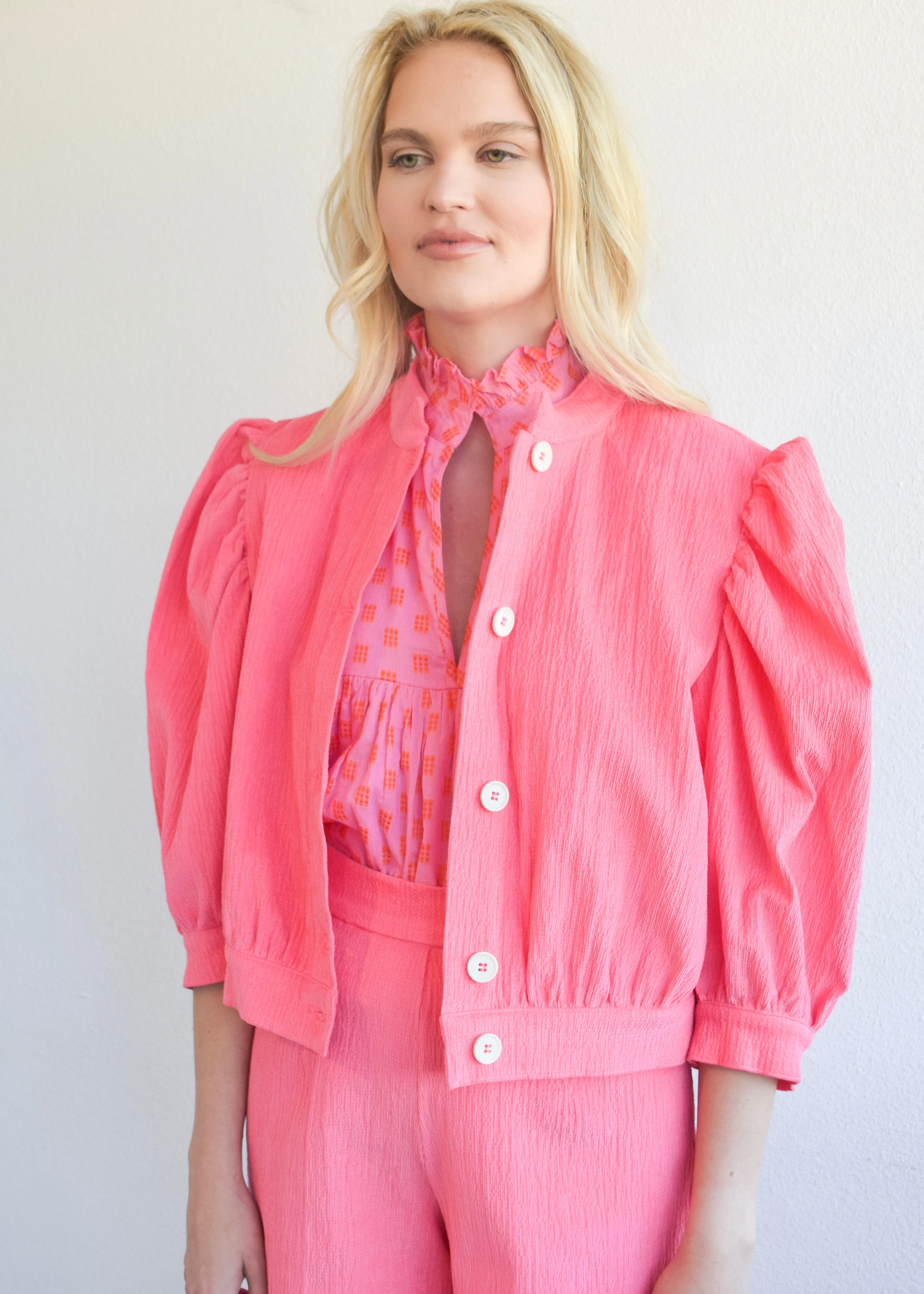 Button Down Jacket Pink Corduroy