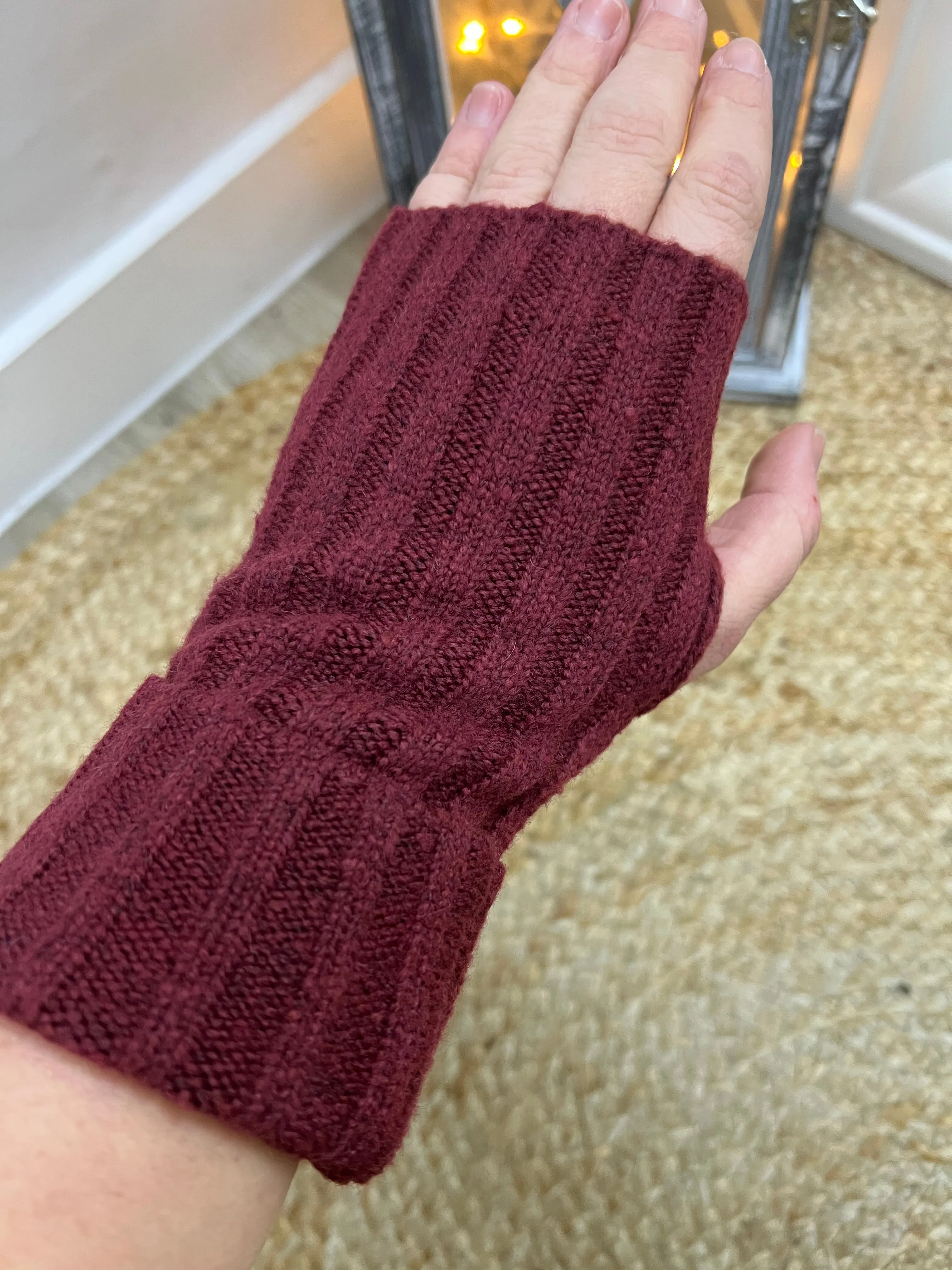 Cashmere Fingerless Gloves - Wine