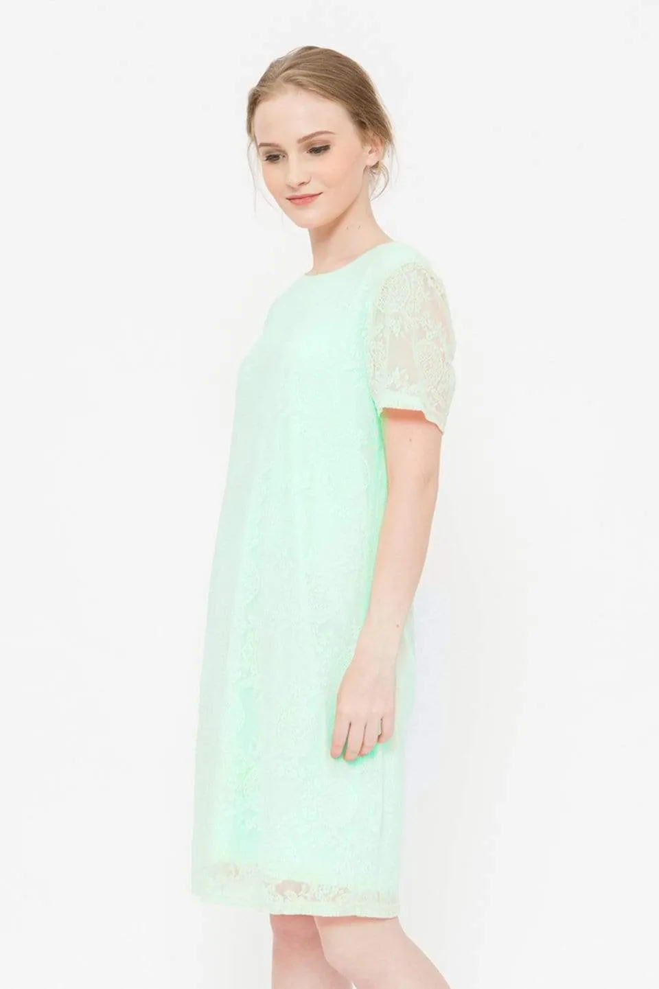 Catriona Full Lace Short Sleeve Nursing Dress Mint