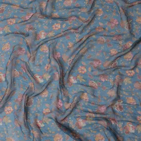 Celestial Blush Pure Wrinkle Silk Chiffon Fabric - Romantic Floral Print, 110cm Width - Shop Online by the Meter-D18049