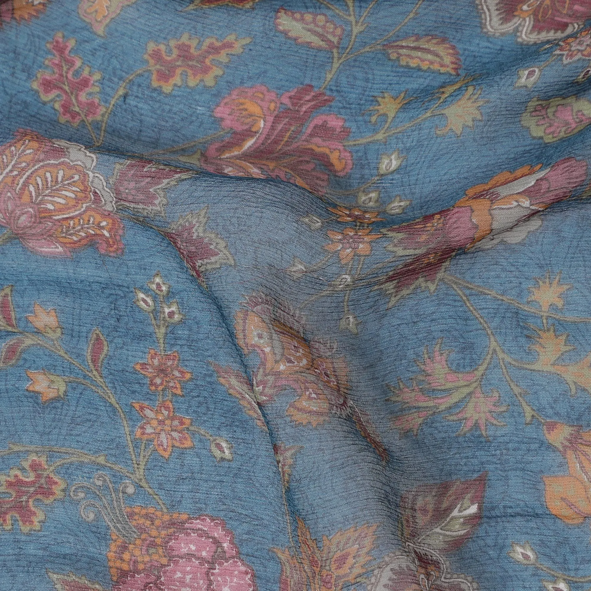 Celestial Blush Pure Wrinkle Silk Chiffon Fabric - Romantic Floral Print, 110cm Width - Shop Online by the Meter-D18049