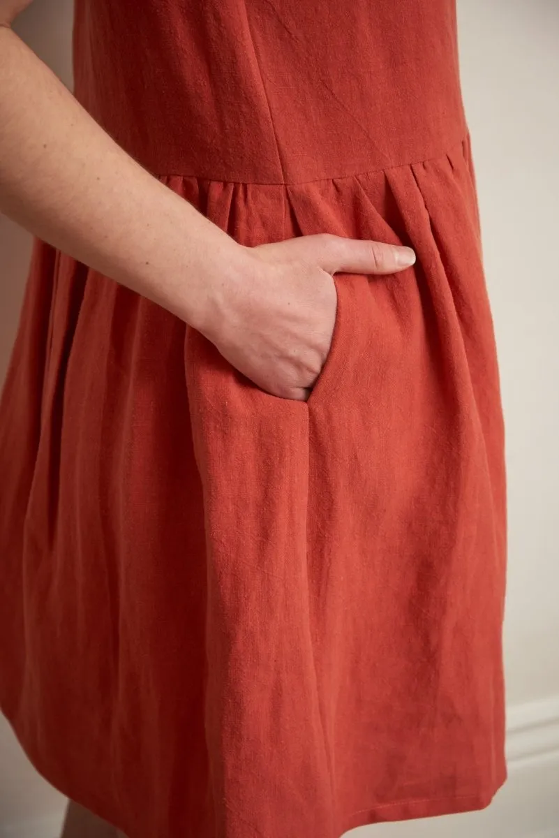 Central Standard Linen Gathered Dress (Paprika)