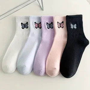 Charming Butterfly Print Socks Comfy Breathable Mid Tube Socks