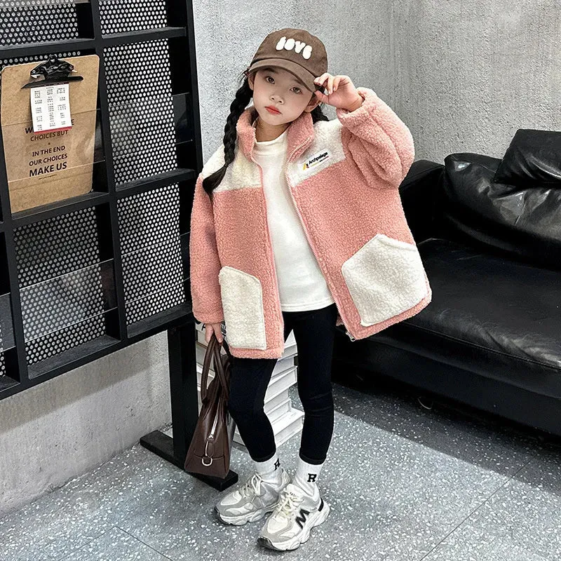 Children LambWool Warm Outerwear Boys Girls Autumn Winter Jackets Kids Plus Velvet Outer Clothing New Fashion Casual Coats