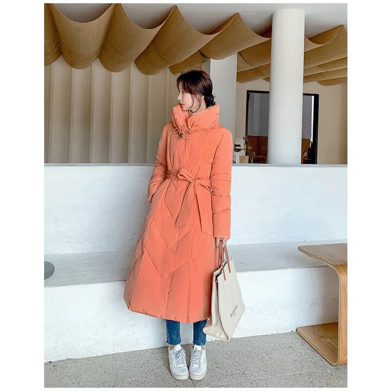 Cinched Waist Full-Length Puffer Coat