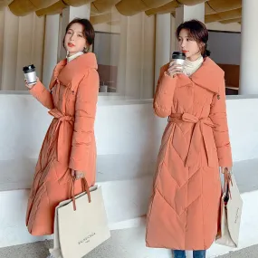 Cinched Waist Full-Length Puffer Coat