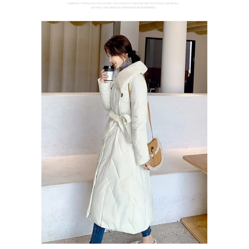 Cinched Waist Full-Length Puffer Coat