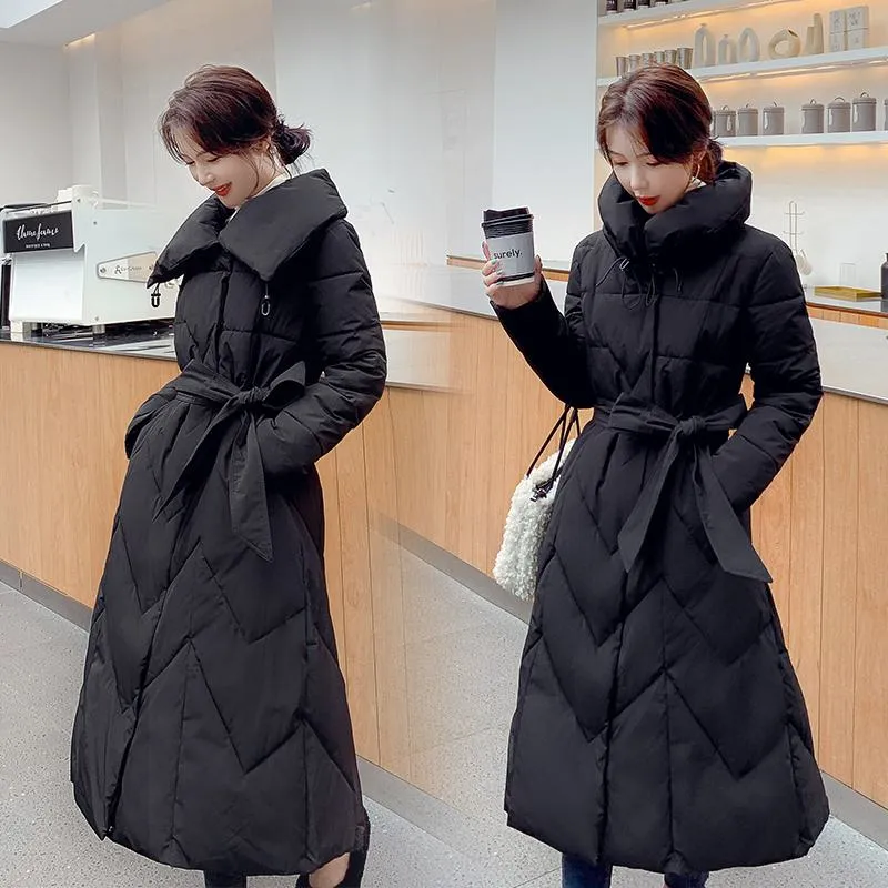 Cinched Waist Full-Length Puffer Coat