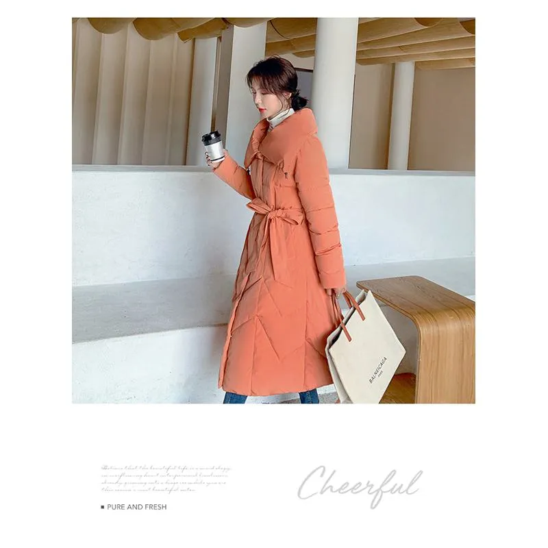 Cinched Waist Full-Length Puffer Coat