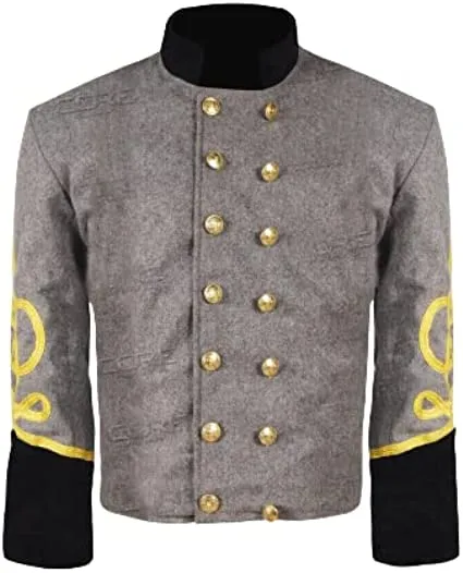 Civil War CS Officer's Grey with Black 4 Braid Double Breast Shell Jacket