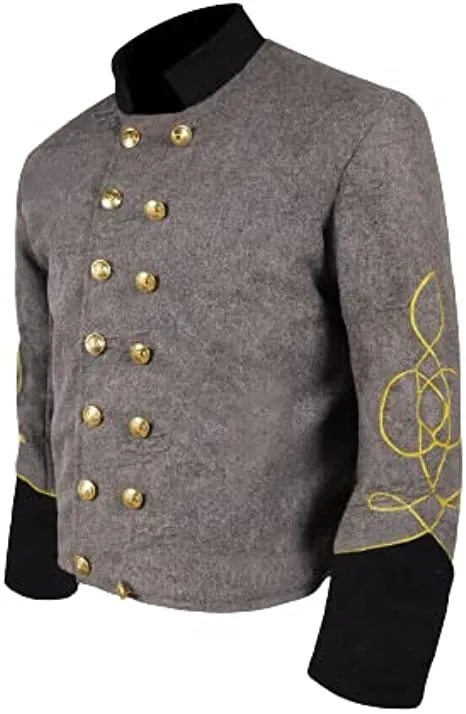 Civil War CS Officer's Grey with Black 4 Braid Double Breast Shell Jacket