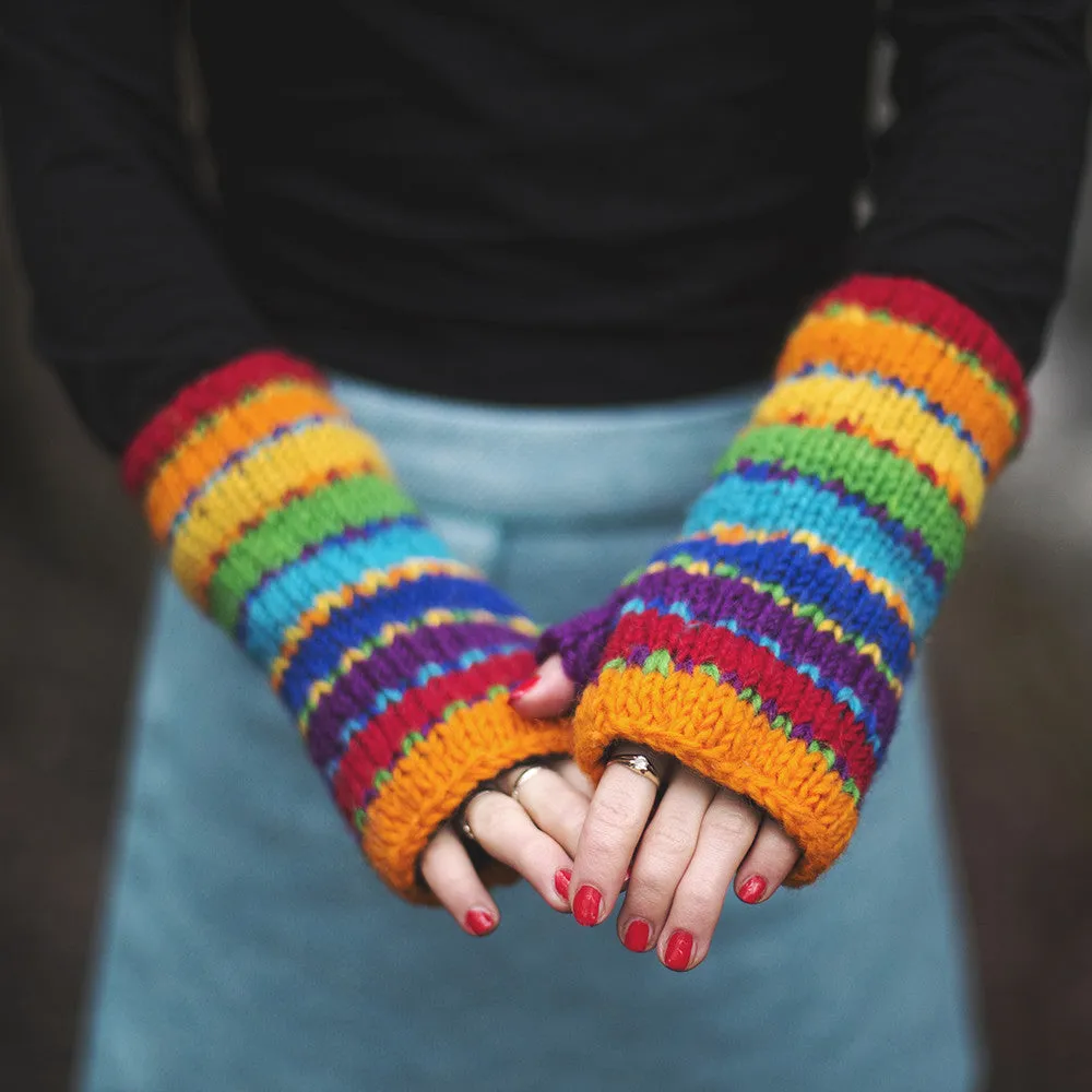 colourful striped wool wrist warmers