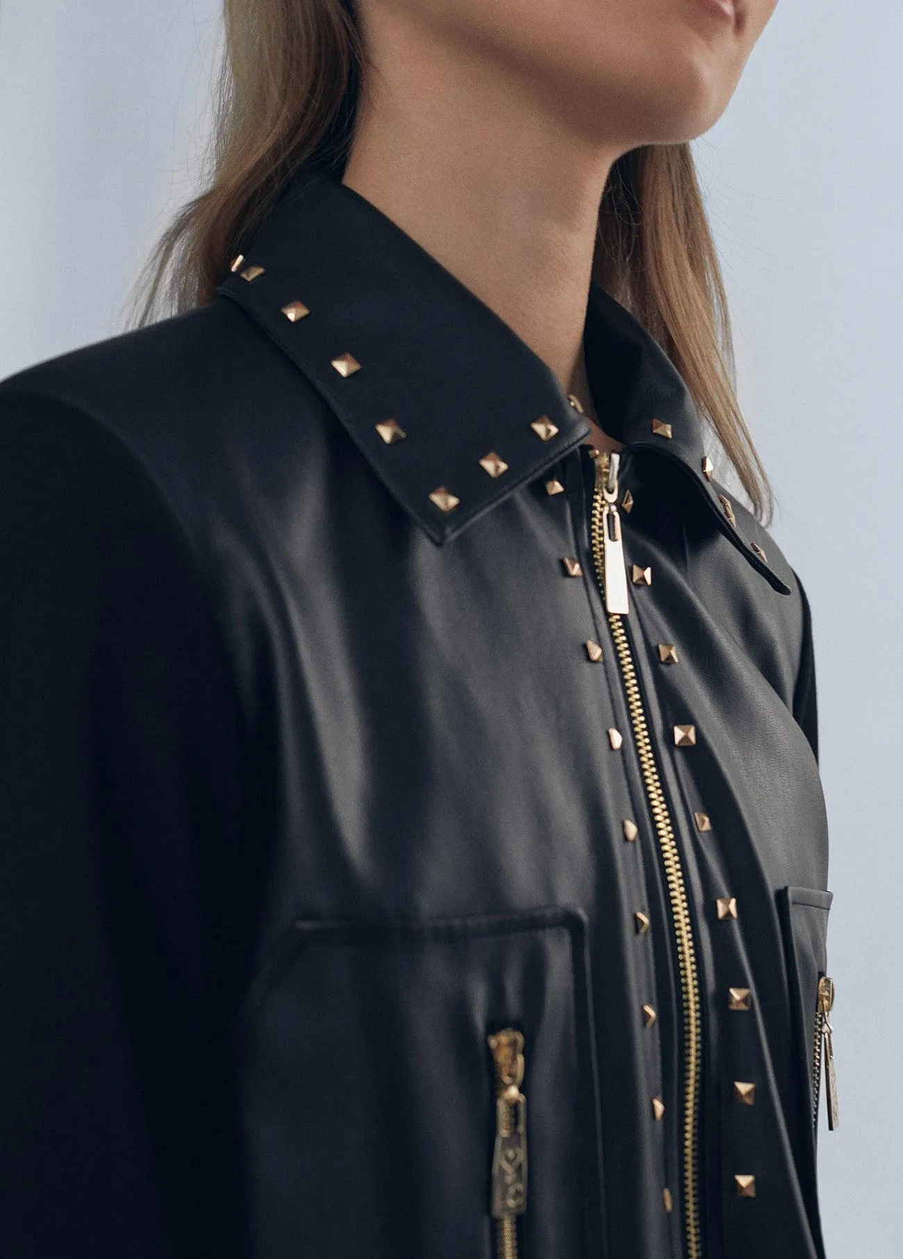 Contrast faux leather jacket