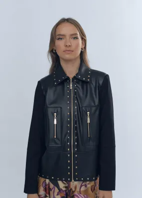 Contrast faux leather jacket