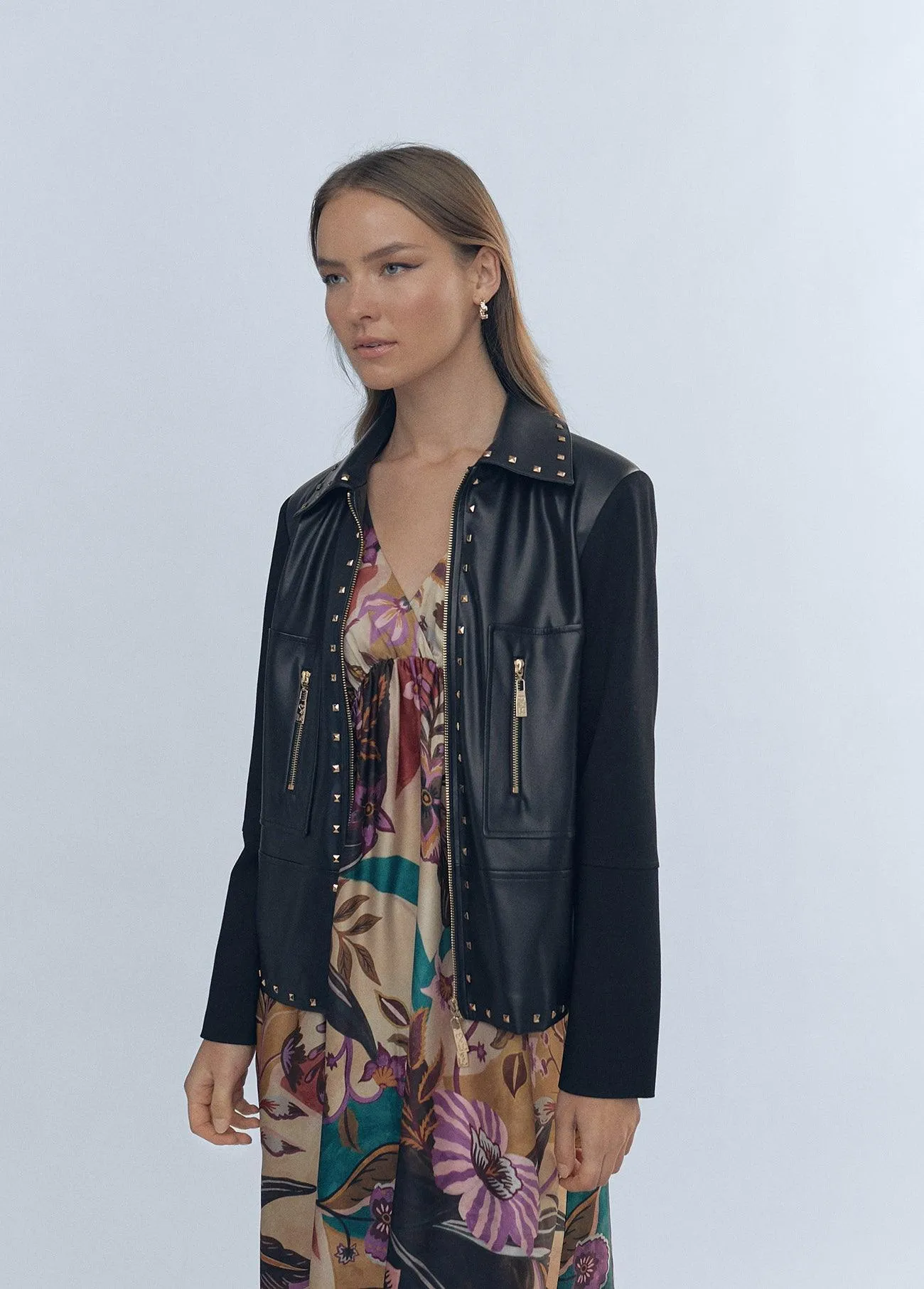 Contrast faux leather jacket