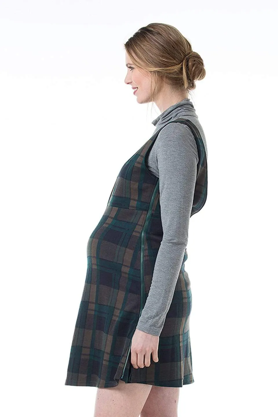 Coralia V-Neck Plaids Maternity Dress Navy