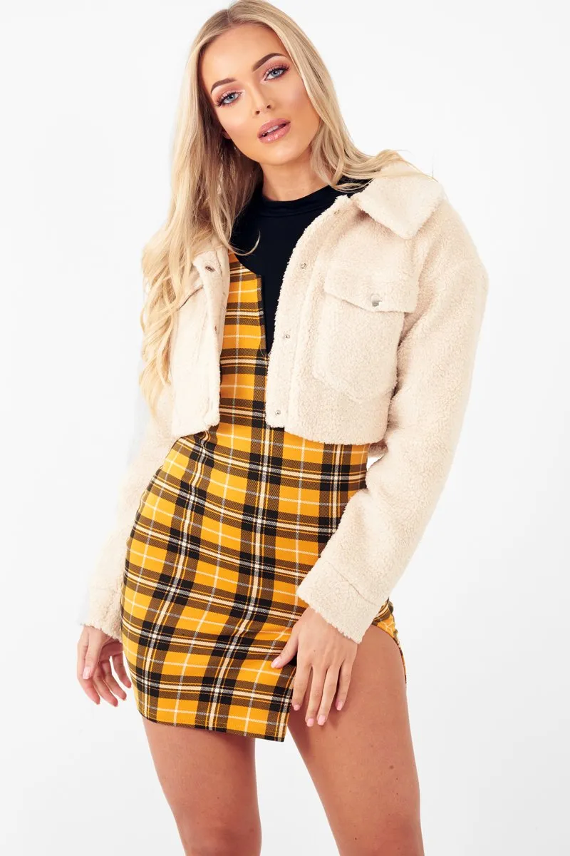 Cream Cropped Borg Trucker Jacket - Aarohi