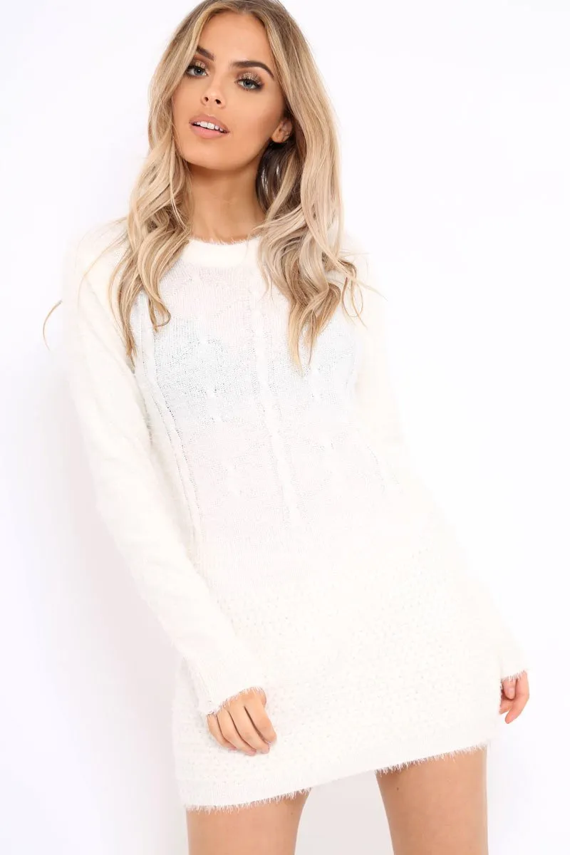 Cream Soft Fur Knit Jumper Dress - Beck