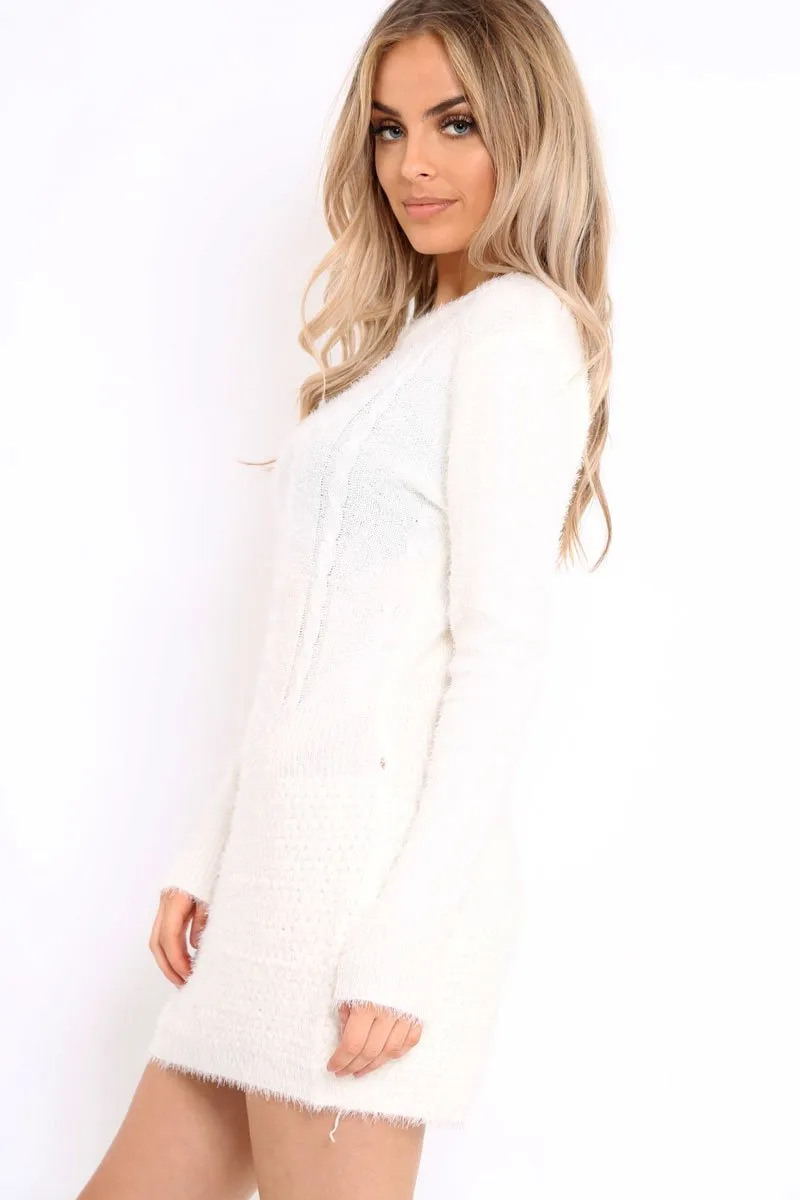 Cream Soft Fur Knit Jumper Dress - Beck