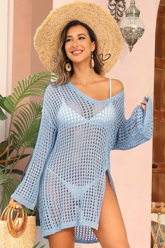 Crochet Side Split Beach Coverups Swimwear Dress