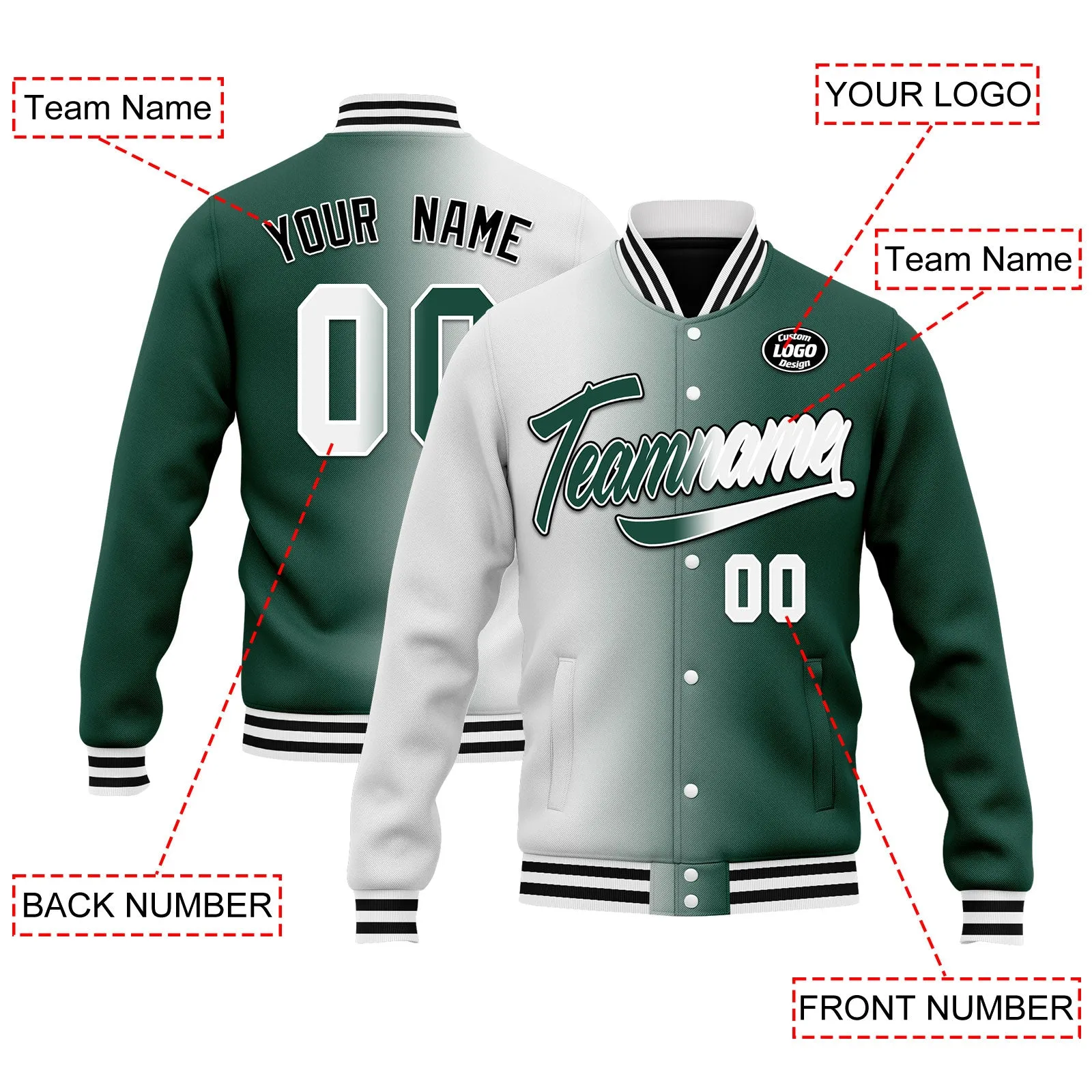 Custom Gradient Fashion Jacket Bomber Full-Snap Varsity Letterman Personalized Jacket FZ005-D028016-21