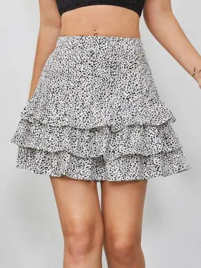 Dalmatian Print Layered Ruffle Skirt