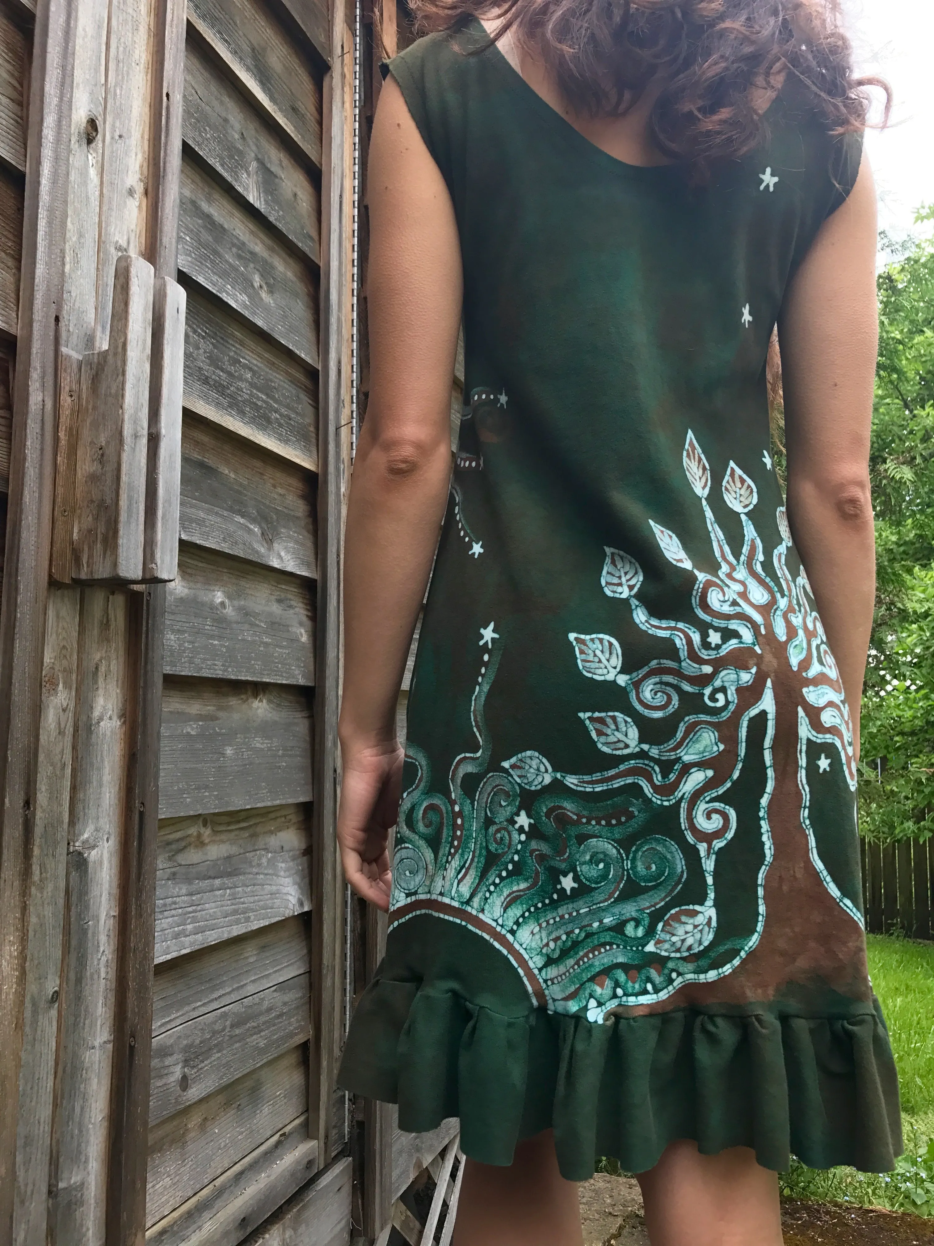 Dancing Green in The Forest Batikwalla Mini Dress in Organic Cotton