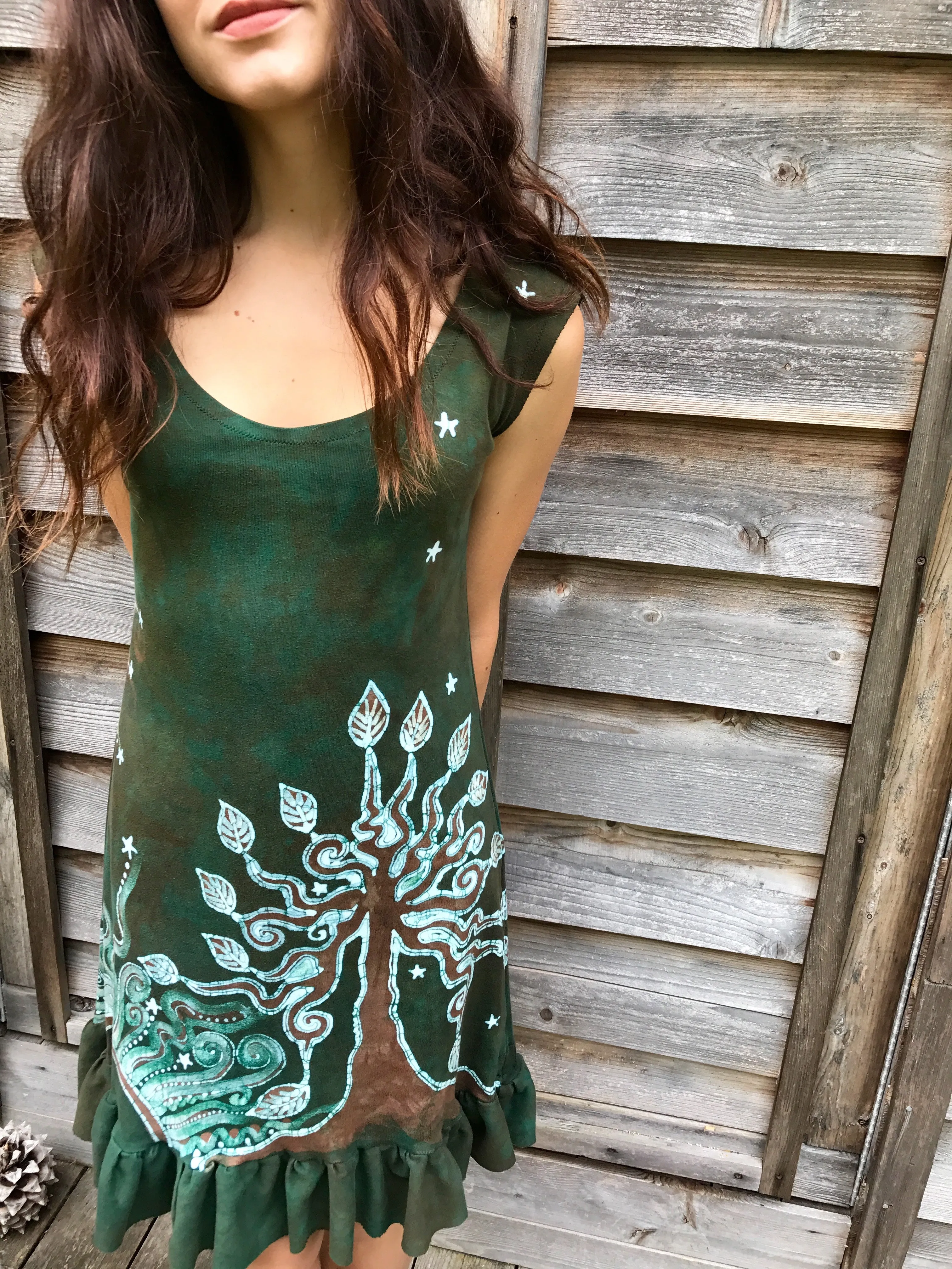 Dancing Green in The Forest Batikwalla Mini Dress in Organic Cotton