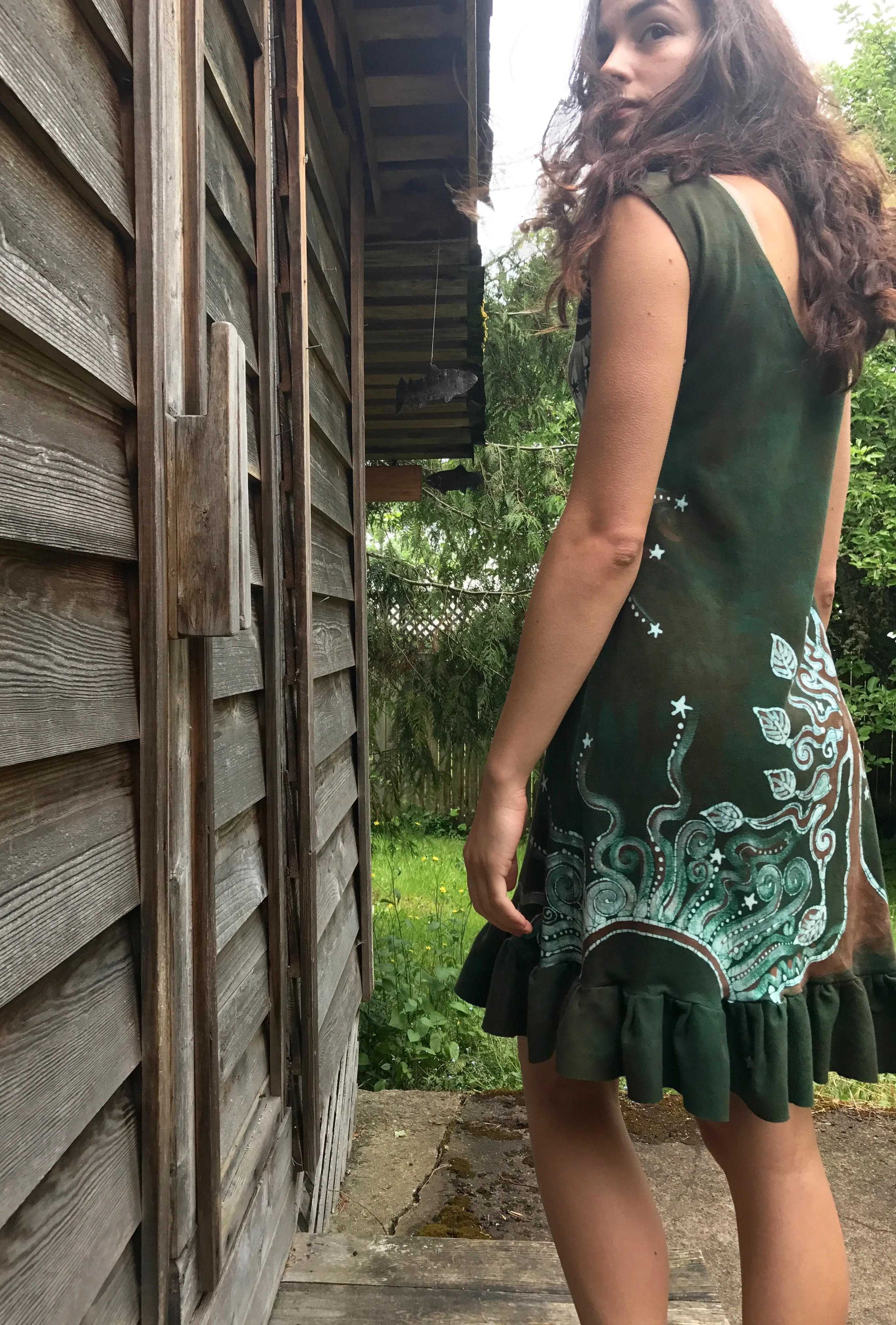 Dancing Green in The Forest Batikwalla Mini Dress in Organic Cotton