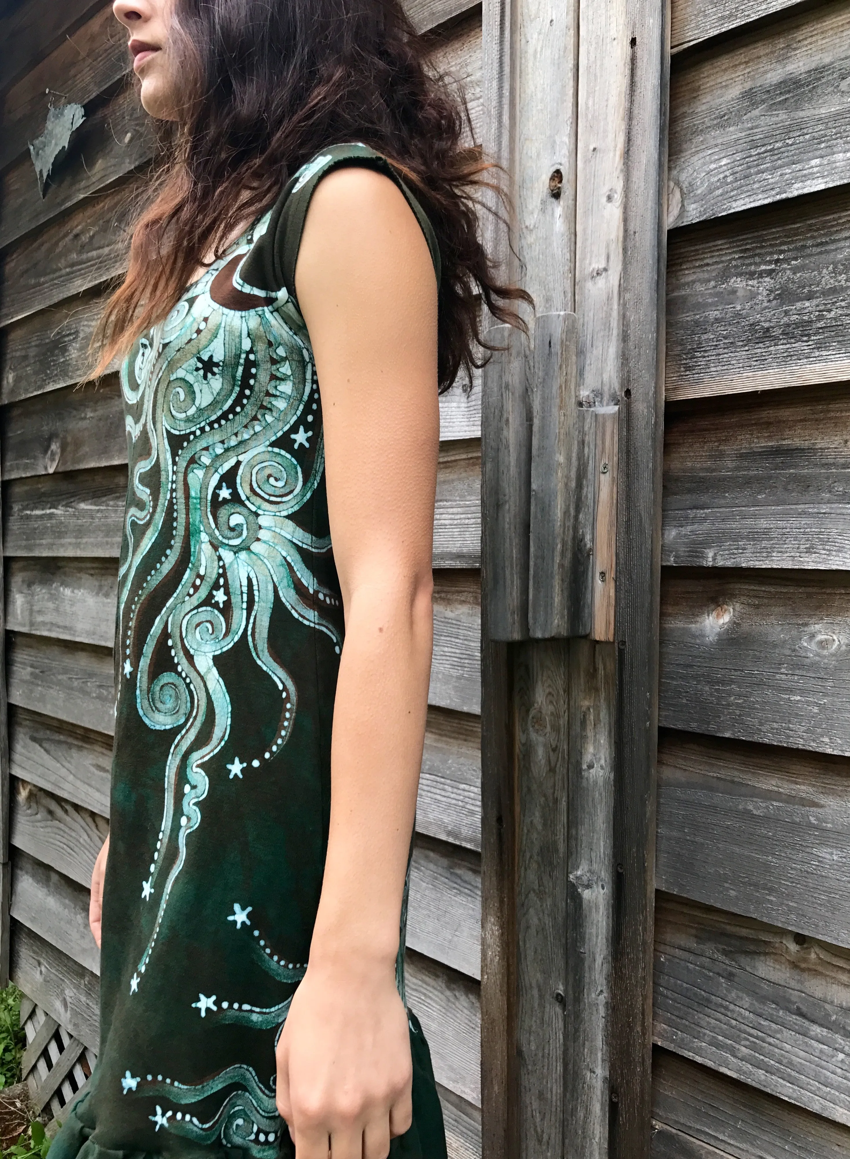 Dancing Green in The Forest Batikwalla Mini Dress in Organic Cotton