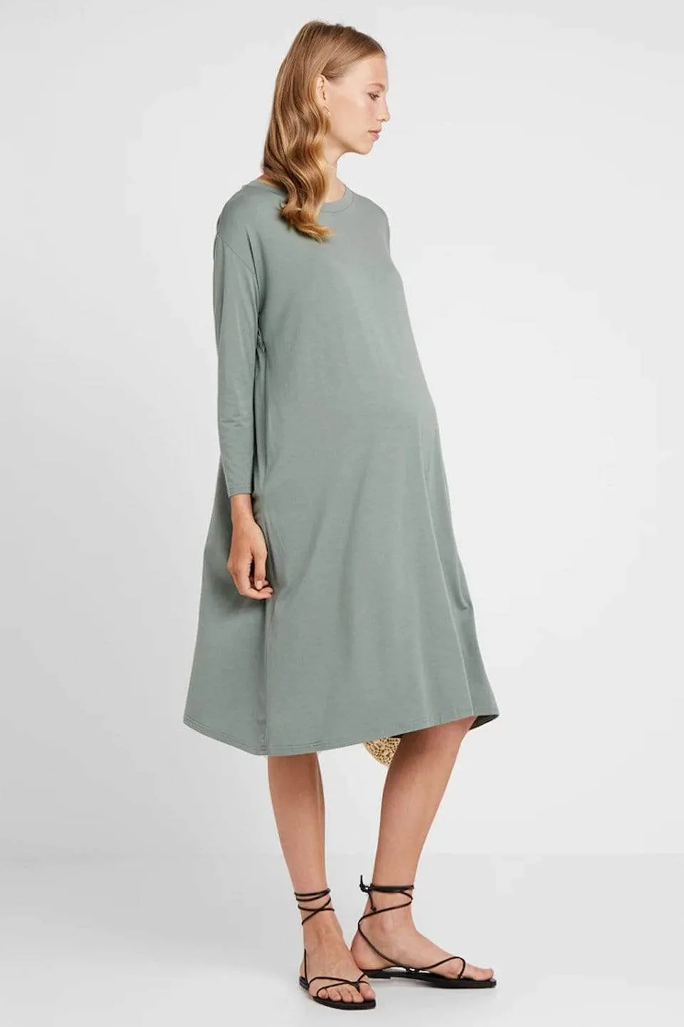 Dany Long Sleeve Bamboo Cotton Dress Olive Green