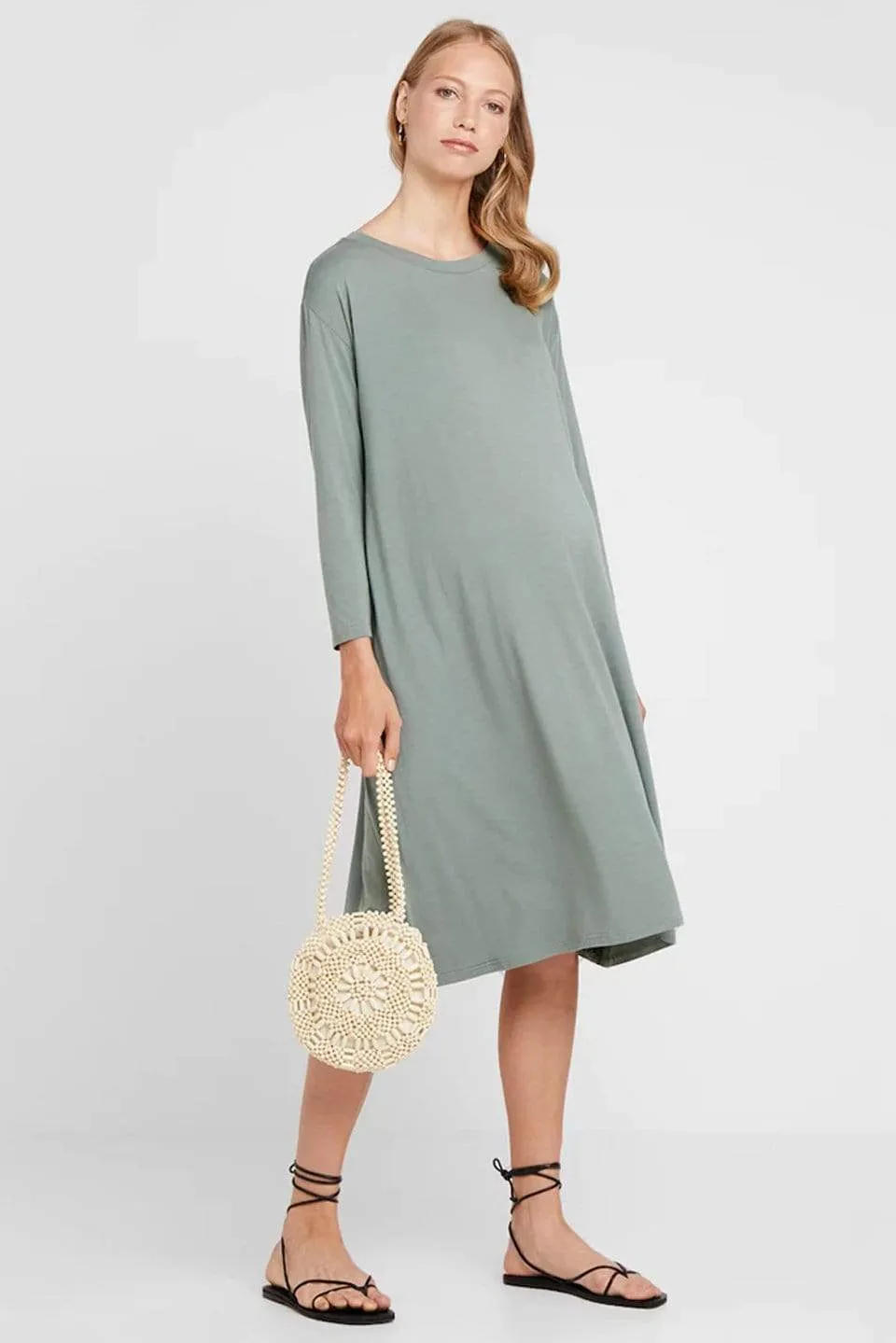 Dany Long Sleeve Bamboo Cotton Dress Olive Green